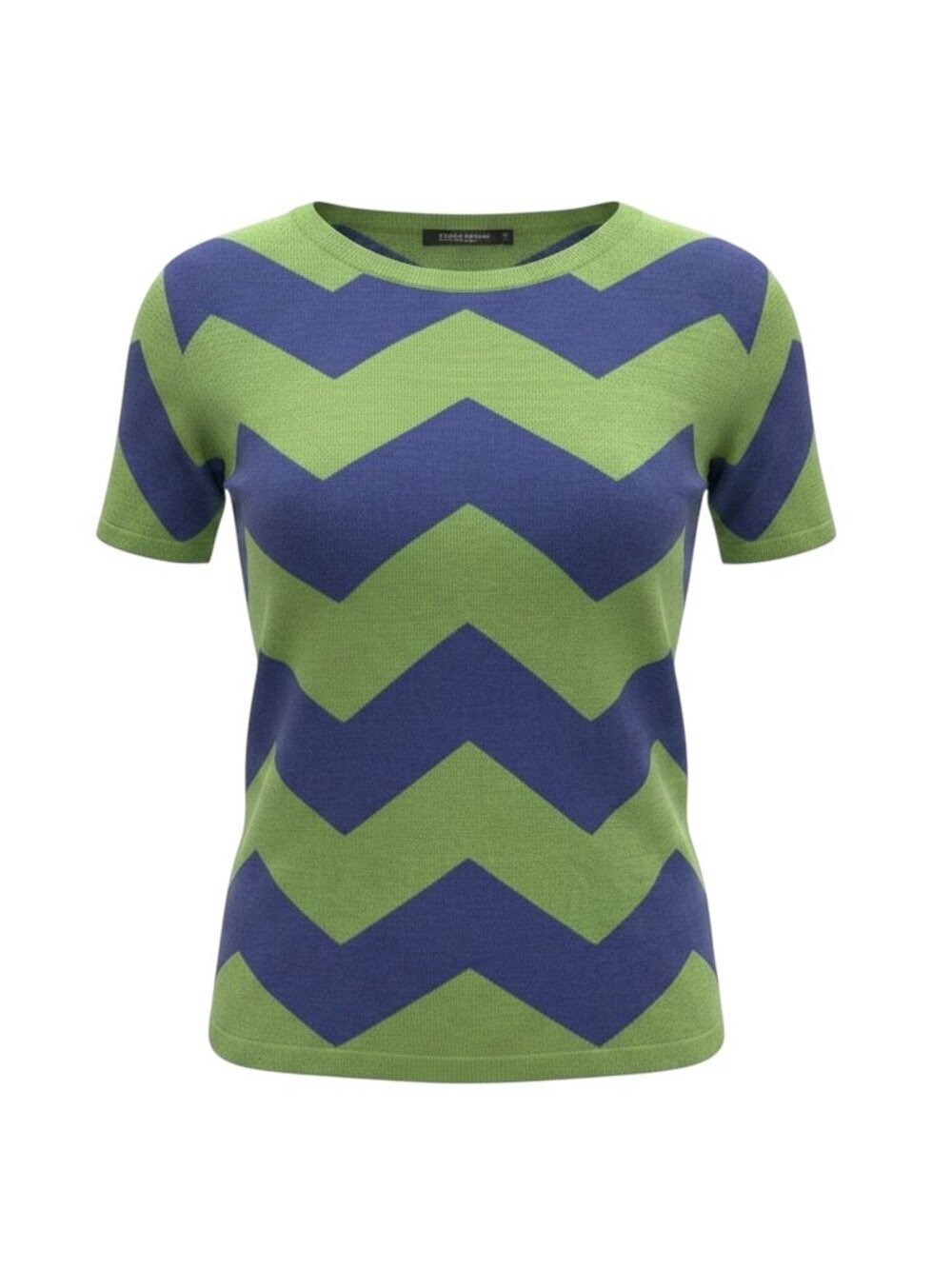 Happy Sheep Silk Cashmere Chevron Knit Tee Blue Green Small Italy